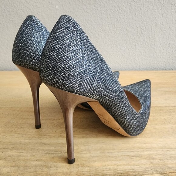 Jimmy Choo Pumps Shoes Womens Size 35.5 Black Silver Glitter Heels Italy Party - Picture 2 of 11
